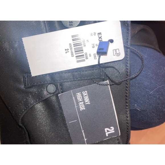 Express Conscious Edit Skinny High Rise Jeans Sz 2L Black Denim NWT Leather Look - Picture 8 of 12